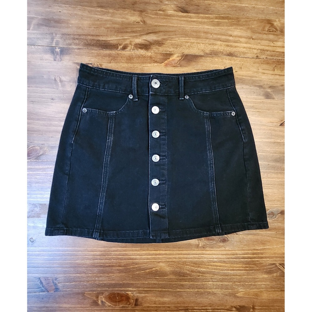American Eagle Denim Mini Skirt Button-Front Size 2 Washed Black